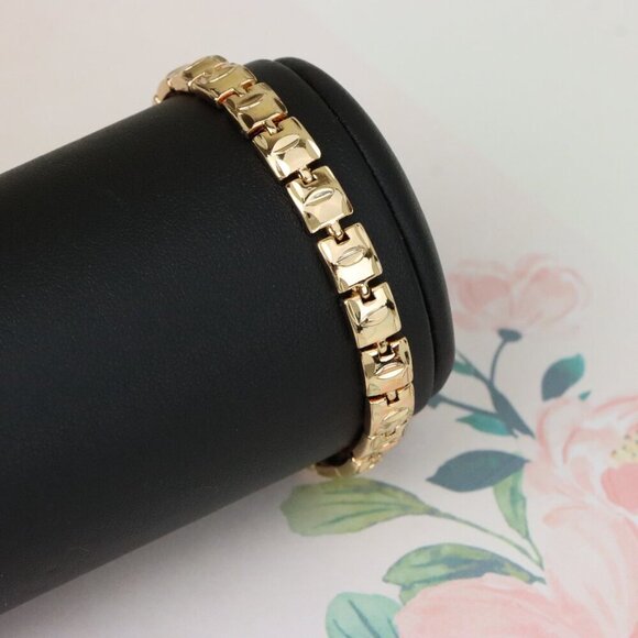 "Elegant Rose Gold Chain Bracelet with Glossy Square Links, XPBL1123 - Picture 11 of 13